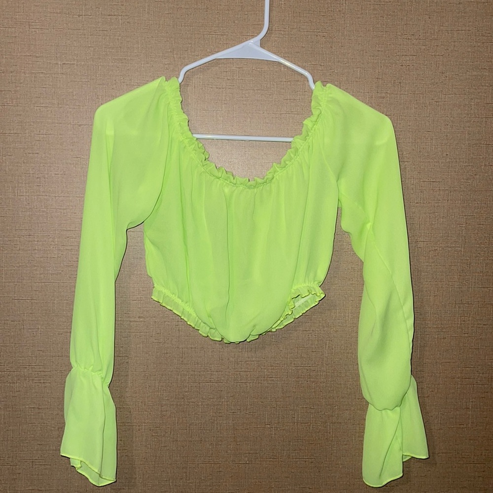 Lime green long sleeve see through crop top